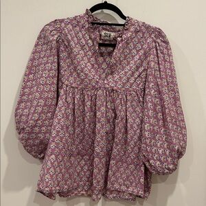 Sur La Vague Block Print Top Sz M